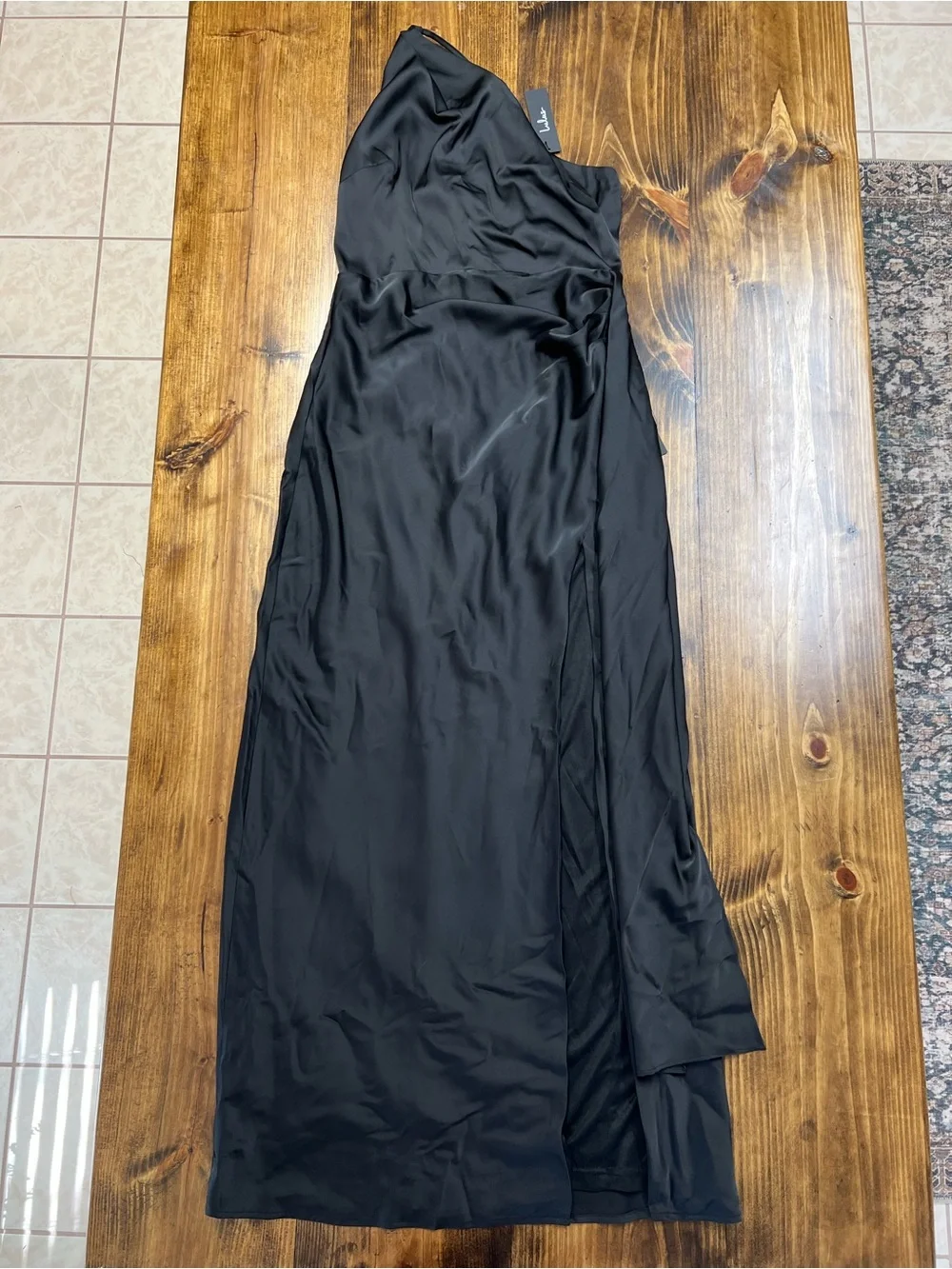Lulus Signature Elegance Black Satin One-Shoulder Maxi Dress Size XL NWT
